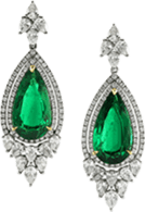 Emerald earrings with diamonds set in a halo setting design in platinum