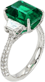 Emerald engagement rings with pave set diamonds set in platinum