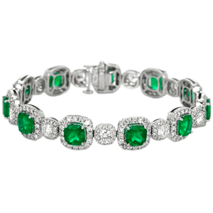 Mozambique emerald bracelet with invisible set diamonds in 18k white gold